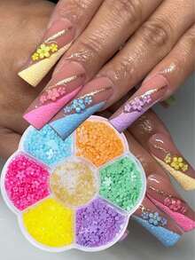 3D Décorations d'art pour ongles avec fleurs colorées, incluant rose, bleu, jaune et violet, de tailles mélangées, avec accessoires de perles métalliques. Convient pour la bijouterie DIY, les fournitures et accessoires de nail art pour le printemps/été - Multicolore - Voir 3