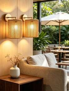 1 chao đèn hình trụ đan bằng mây, đèn treo thủ công phong cách Boho, thích hợp cho phòng ăn/bếp/phòng ngủ/phòng khách, không kèm nguồn điện. - Hình bán nguyệt - Xem 3