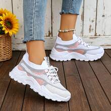 FZY Women's Breathable Mesh Chunky Sneakers, Lightweight Lace-Up Casual Shoes, Non-Slip Thick Sole Running Shoes,Tenis De Mujer With Arch Suppor Halloween - Peach - View 6