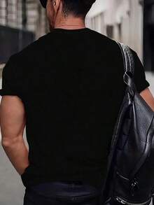 Camiseta de hombre de talla grande con estampado de sol y león, de tela de punto de poliéster, cuello redondo, ajuste casual, diseño gráfico creativo - Negro - Ver 2