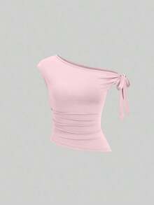 Conjunto de 3 piezas para mujer con camiseta de unicolor, tirantes y drapeado - Multicolor 2 - Ver 4
