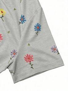 Camiseta de manga corta con estampado floral, camiseta de verano, blusa refrescante para damas, camiseta estética - Multicolor 5 - Ver 5