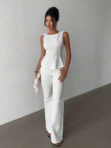 sin mangas elegante para ir al trabajo, diseño minimalista - Blanco - Ver 3