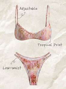 Conjunto de bikini con tirantes de espagueti de tela jacquard para mujer, primavera/verano - Multicolor 5 - Ver 6