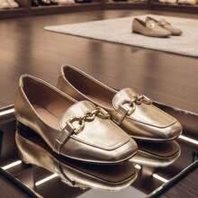 Women's Comfortable Square Toe Loafer With Elegant Embellishment - Premium Line - Gold - View 9