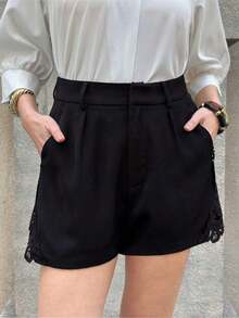 Shorts de Mujer a la Moda en Bloques de Color Blanco y Negro con Bolsillos, Estilo Old Money de Verano - Negro 6 - Ver 4
