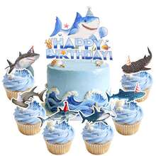 13件海洋鲨鱼蛋糕装饰，鲨鱼纸杯蛋糕插牌，海底主题生日派对装饰，完美适用于鲨鱼主题生日派对、海洋主题生日派对、海底主题生日派对、夏季泳池派对和性别揭晓派对，为甜点增添趣味和节日气氛。只需将这些海洋动物蛋糕装饰放在蛋糕、纸杯蛋糕或甜点上，即可瞬间提升您的夏季海滩主题生日装饰。 - 多色 - 查看 1