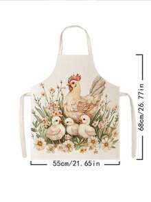 1 pieza, Delantal de poliéster con patrón lindo de gallo y gallina, adecuado para cocinar, hornear y jardinería - se puede usar como atuendo para la cocina y el comedor. - Multicolor - Ver 14