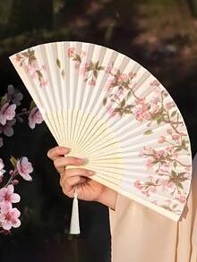 1个可折叠中式竹花流苏扇，优雅舒适奢华设计，适合用作摄影道具，便携可折叠，适用于婚礼舞蹈、教堂婚礼礼物、派对礼品、家居/办公室DIY装饰、节日等场合。 - 彩色 - 查看 1