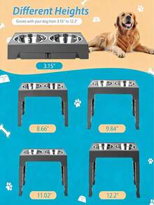 Adjustable Elevated Pet Bowl Stand With 2 Removable Stainless Steel Bowls, Neck Protection Anti-Slip Pet Feeder Suitable For Various Pet Sizes - 1L - View 5
