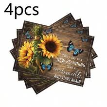 18*11.81 Inch (45*30cm) Sunflower Print Rectangular Placemats, Available In 1/2/4/6/8/30 Sets, Made Of 100% Polyester With Non-Slip And Heat-Resistant Properties, Machine Washable, Hand Washable And Dry Cleanable, Ideal For Daily Dining And Home Decor, Perfect For Country And Boho Style Enthusiasts - Multicolor - View 21