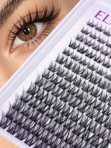 ELAE Premium Individual Lash Clusters, DIY Eyelash Extensions At Home, 3D Fluffy Volume Fox Eye Cat Eye Faux Mink Fake Lashes, D Curl 8-14mm Mixed Length, Soft Band, Reusable Dramatic Salon Quality - Tóc bồng bềnh (8-14mm) - Xem 1