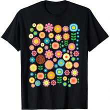 Vintage Scandinavian Shirt Fclothes - Clothes Shirt With Multicolclothes Flowers, Shclothest Sleeve Regular Fit Fclothes Daily Use And Special Occasions - Nclothesdic Retro Clotheshine Washable Clothes - 黑色 - 查看 1