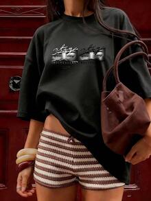 Stylish And Aesthetic Short-Sleeve T-Shirt, Fashionable Short-Sleeve T-Shirt For Spring And Summer 2026, Made In Mexico, 180 Grams. Cartoon Print, Couple Design, Suitable For Indoor Or Outdoor Wear. Crew Neck, Unisex, Ideal For Office And Leisure. One-Piece Pack. - BK-P631577SLNDXZGY450 - 查看 2