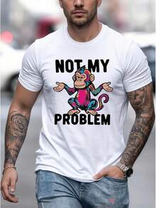 Women's Printed T-Shirt With Colorful Cartoon Monkey Graphic And Eye-Catching Text - Casual Short Sleeve Crew Neck T-Shirt, Relaxed Fit For All Seasons, Perfect For Everyday Wear And Holidays, Machine Washable. - 白色 - View 1