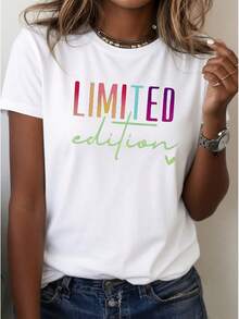 Camiseta Estampada para Mujer - Camiseta Casual de Manga Corta y Cuello Redondo en Edición LIMITADA con Diseño Colorido, Corte Relajado para Todas las Estaciones, Perfecta para Uso Diario y Atuendos de Vacaciones, Lavable aáquina. - Blanco - Ver 7
