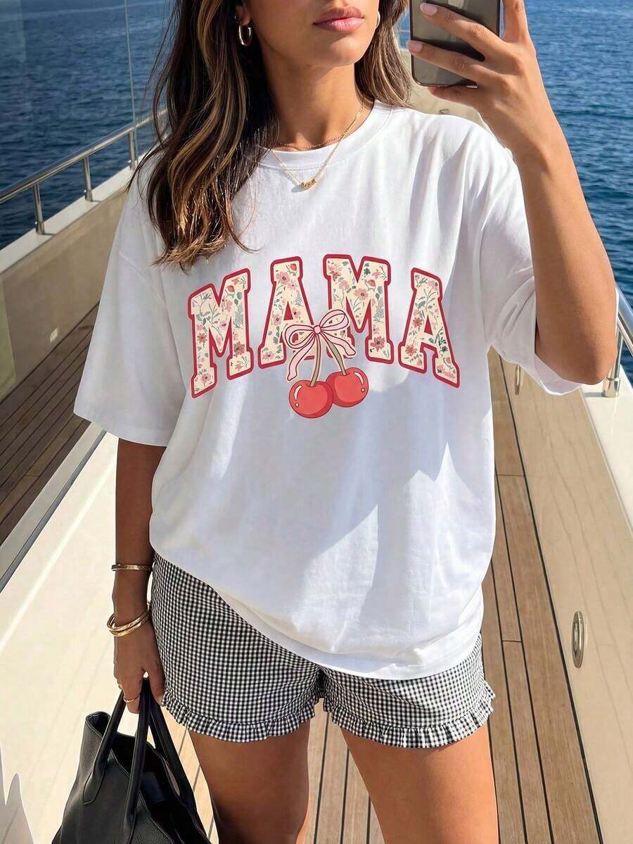 Camiseta de mujer, informal, ideal para ocasiones casuales y para la oficina. 100% natural, con un bonito estampado de letras y números. Corte ajustado, estilo casual, perfecta para primavera, verano y otoño. Manga corta. Ropa de mujer. - Blanco - Ver 1