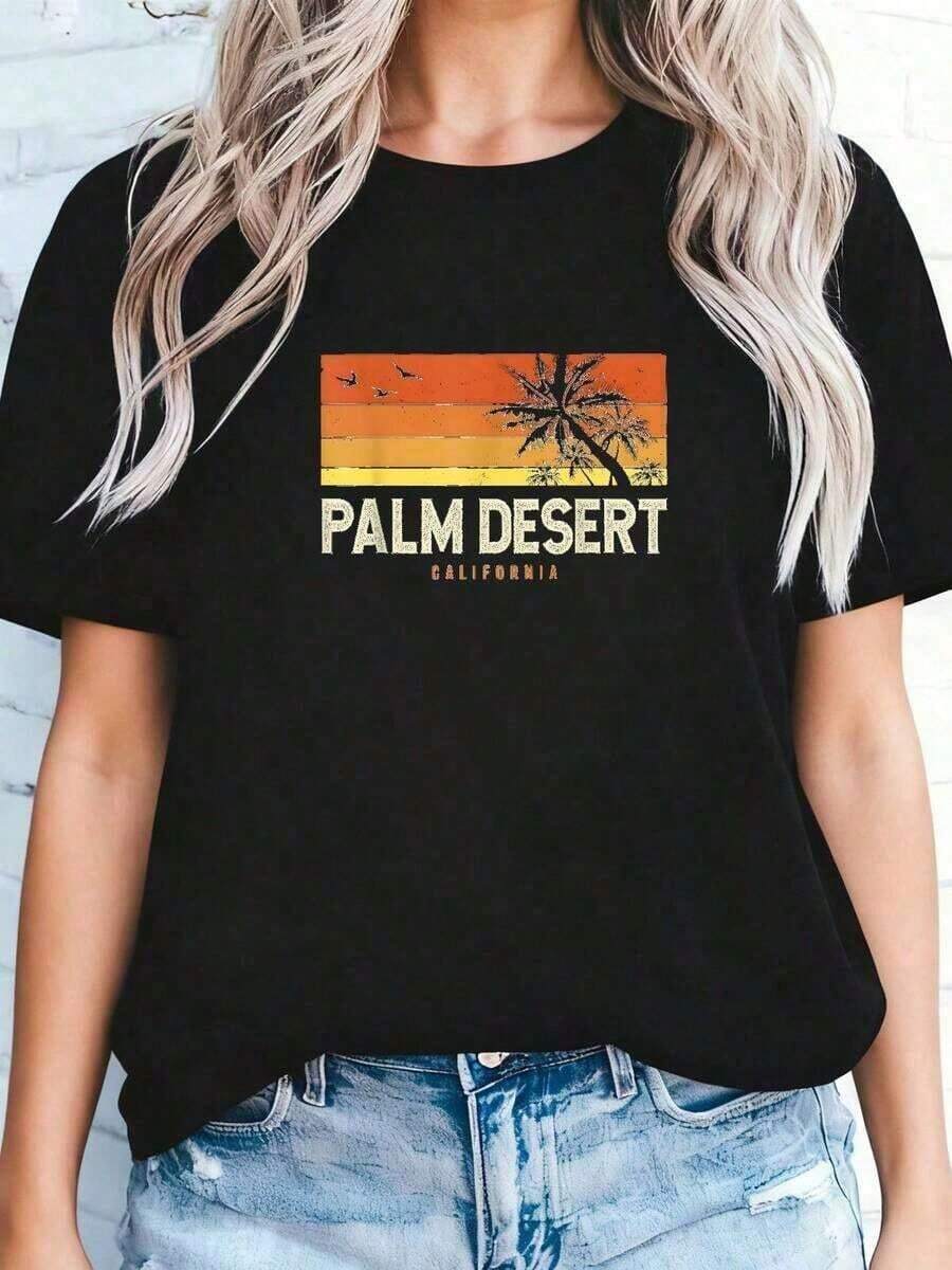 Women's Retro Palm Tree Desert California Vintage Summer T-Shirt. Suitable As A Gift. Women's T-Shirt. Elegant Blouses. Boho Chic. Soft, Breathable, And Comfortable Women's Top, Ideal For Spring, Summer, And Fall, Perfect For Vacations, Travel, And Everyday Wear. Suitable As A Gift. Women's T-Shirt. Elegant Blouses. Boho Chic. Soft, Breathable, And Comfortable Women's Top, Ideal For Spring, Summer, And Fall, Perfect For Vacations, Travel, And Everyday Wear. - Black 1 - 查看 1