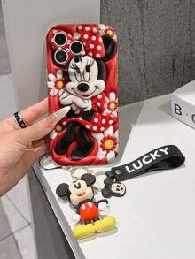 Disney Mickey Mouse Clubhouse Phone Case : 3D Fluffy Pattern Border Protector Phone Soft Phone Case With A Free Cute Mickey Bracelet Chain Lanyard, Mickey, Minnie, Goofy, Donald Duck, Daisy Duck, Pluto, For Apple 17 Promax 17 Pro 16 15 14 13 12 11 Pro Max XS Max X XR Soft Cover Summer Phone Case - 白色 - 查看 3