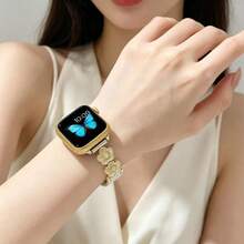 1pc Women's Fashion Luxury Camellia Flower Smart Watch Band, Compatible With Apple Watch 38/40/41/42/44/45/46/49mm, Suitable For Apple Watch Ultra/SE/10/9/8/7/6/5/4/3/2/1 Series, Adjustable Length, Easy To Operate (Band Only, Watch And Case Not Included) - White - View 5
