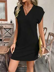 Women's Summer Solid V-Neck Batwing Short Sleeve Casual Dress - Nhiều màu 2 - Xem 11