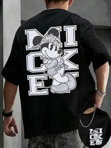 Men's Disney Varsity Mickey Mouse Tee, Retro Print, Casual Fit, College Street Style. - 黑色 - 查看 2