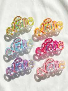 6PCS Summer Candy Color LOVE Letter Transparent Hair Claw Clips Women's Hair Accessories Sweet Versatile Back Of Head Updo Hair Clips Set Daily Casual Wear Half-Up Ponytail And Braided Hair Party Wedding Outing Valentine's Day Commute Daily - 6PCSlove - View 6