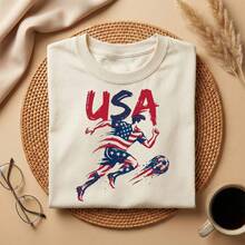-USA Soccer T-Shirt, Patriotic American Flag Soccer Player Graphic Tee, World Cup New Summer And Autumn Apparel USA National Team, Football Fan Tee-Unisex Style, World Cup USA-Canada-Mexico Themed T-Shirt, Fan Jersey Suitable For Outings And Travel, Printed Short-Sleeve Unisex T-Shirts For Summer Outings - Apricot - View 10
