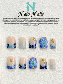 NAIO Bộ 10 móng giả dán thủ công, phong cách Y2K cá tính, kiểu Pháp, kiểu gel, kiểu hoa, kiểu biển, họa tiết vỏ sò xanh dương, trang trí hoa 3D nổi và đinh tán vàng. Thích hợp cho phụ nữ và bé gái, dự tiệc, đi nghỉ mát và sử dụng hàng ngày. Kèm bộ dụng cụ, món quà tuyệt vời cho móng tay của phái nữ. Có 3 kích cỡ: hình hạnh nhân, hình vòm, hình quan tài. - Nhiều màu - Xem 12
