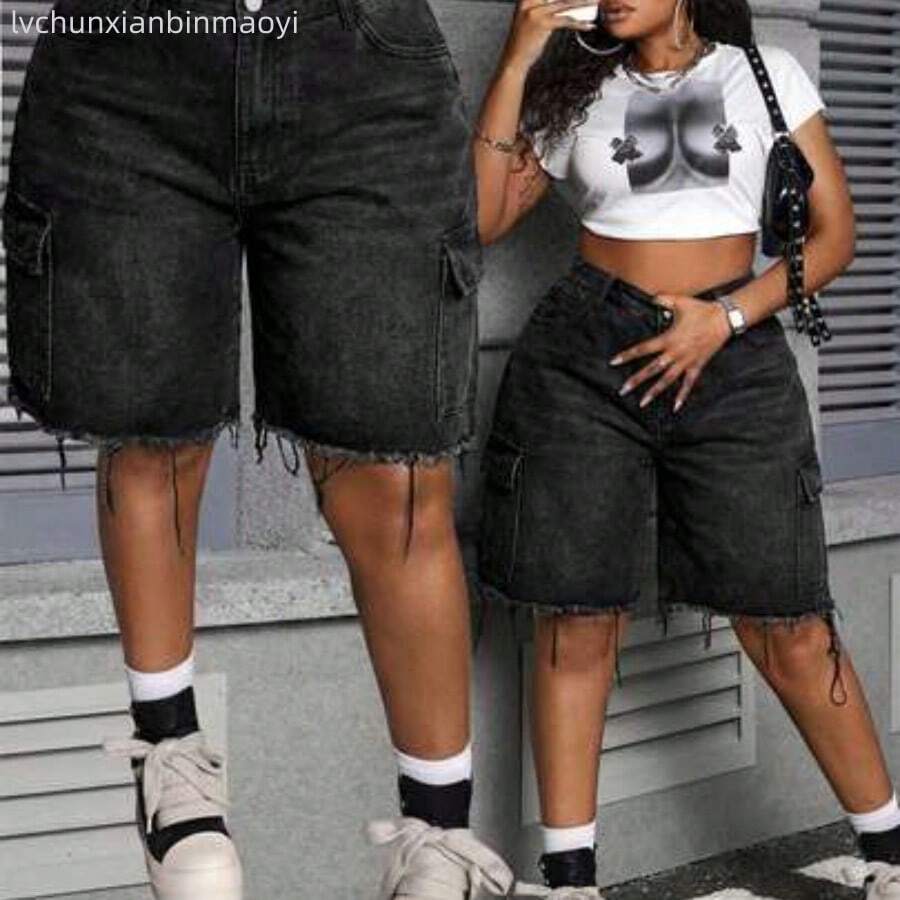 Slayr Plus Size Women's Denim Shorts For Women Jean Shorts Loose Cargo Shorts Cotton Camouflage Loose Shorts Cargo Pants Women Shorts Camo Pants Jorts Vacation Woman Summer For Women Summer Cowgirl Old Money - Negro - Ver 1