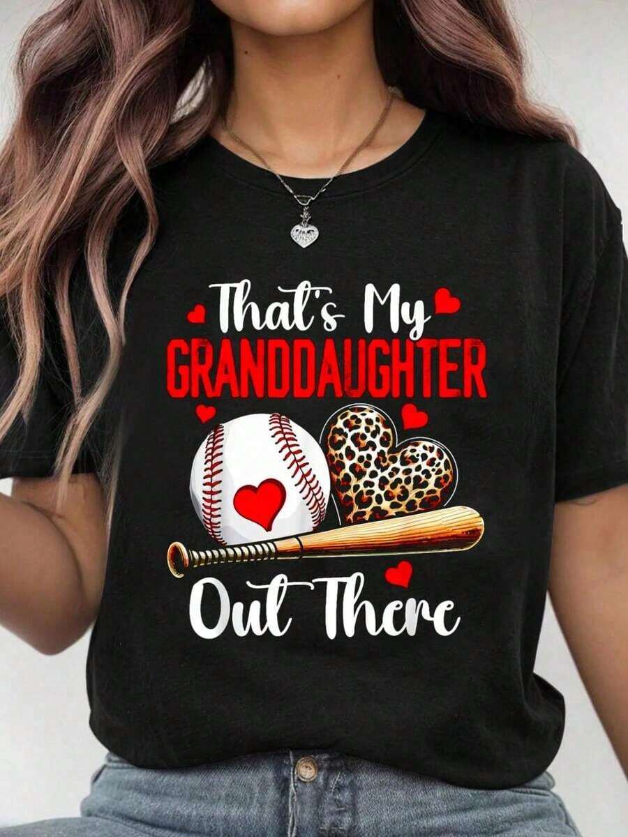 Camia 100% Algodón con Estampado 'Esa es mi Nieta Jugadora de Béisbol' y Leopardo, para Hombre y Mujer, Estilo Casual, Transpirable y Cómoda - Negro - Ver 1
