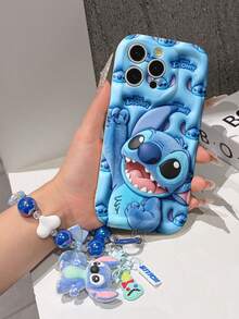 Disney Has Authorized, Phone Case - Chain Set, The Stitch Lilo & Stitch 3D Phone Case Plus A Silicone 3D Stitch Bracelet With Metallic Ring Removable Bracelet, Stitch And Angel Pattern, Compatible With Iphone17/16/15/14/13/12/11/XS/XR/X Plus Pro Max, A Stylish Cartoon Phone Case, The Perfect Gift Choice, Phone Protection, Durable Phone Cover, Great Gift For Friends And Family. - trắng - Xem 4
