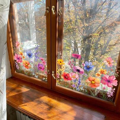 Wild Grass Window Wall Decals, Tearable Floral Decals For Bedroom, Living Room, Office, Home Decoration (23.63 X 11.8 Inches): Home And Kitchen