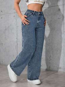 Jeans rectos y sueltos con bolsillos - Azul 3 - Ver 4