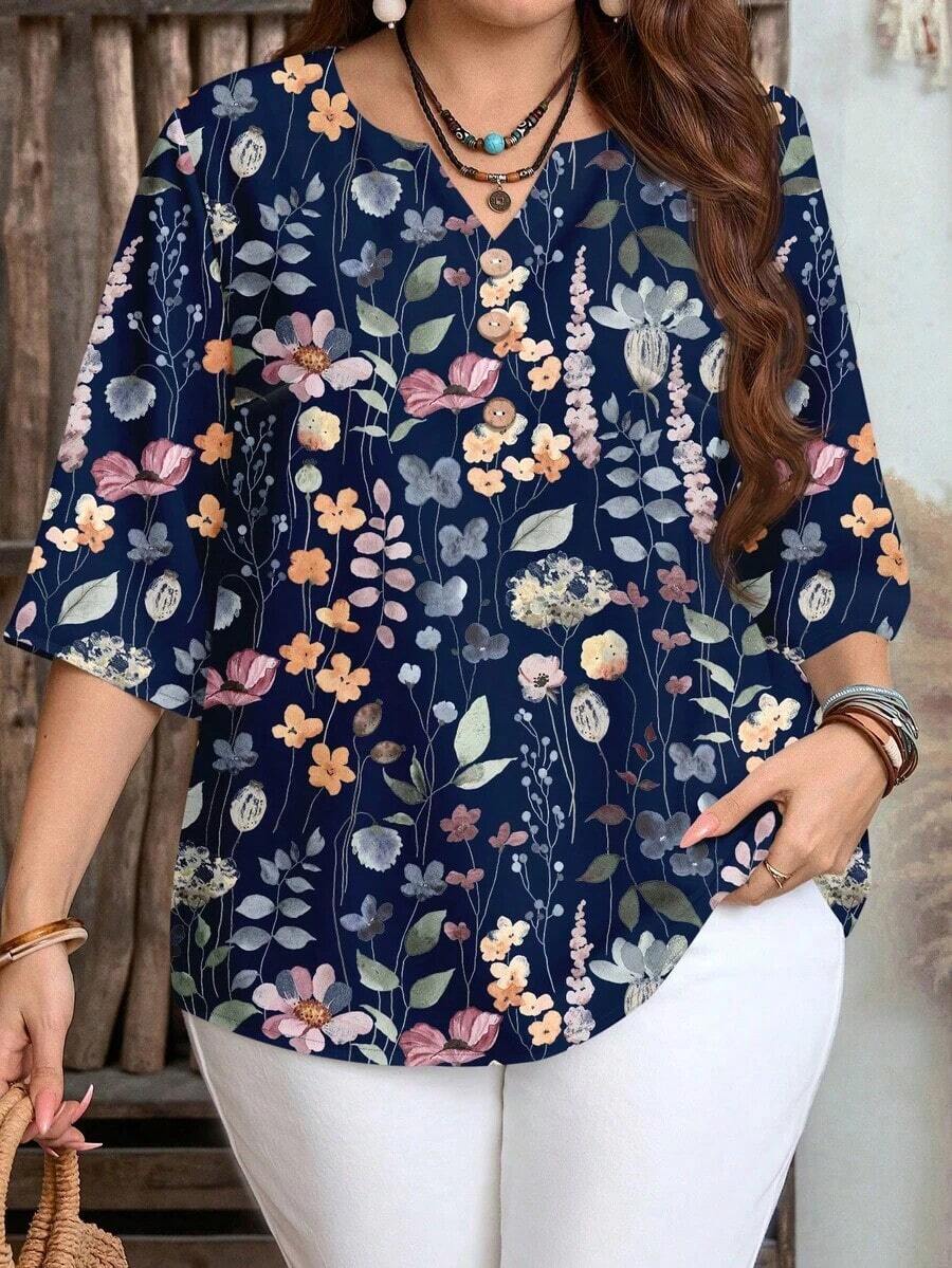 Camisa de mujer de estilo minimalista casual con microrayas azules, adecuada para primavera/verano, con vibra de resort - Multicolor 6 - Ver 1