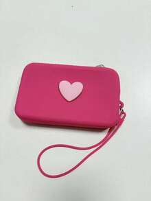 Heart-Shaped Solid Color Silicone Makeup Bag, Large-Capacity Storage Pouch, With Strap Handheld Bag, Simple Mom Bag, Coin Purse, Lipstick Case, Square Bag, Makeup Brush Storage Bag, Soft Silicone Material, Multi-Functional Use, Christmas Gift, Creative Gift For Women - Multicolor - View 10