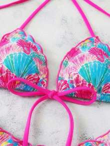 Conjunto de bikini de dos piezas con estampado de lunares, camiseta con lazo sexy y traje de baño para vacaciones en la playa para mujer - Multicolor 4 - Ver 5