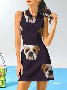 Womens Comfortable Fashion Vestidos Polo Para Mujer  Bulldog Print Knee Length Golf Dress For Leisure Sports Casual Outdoors - Nhiều màu - Xem 1