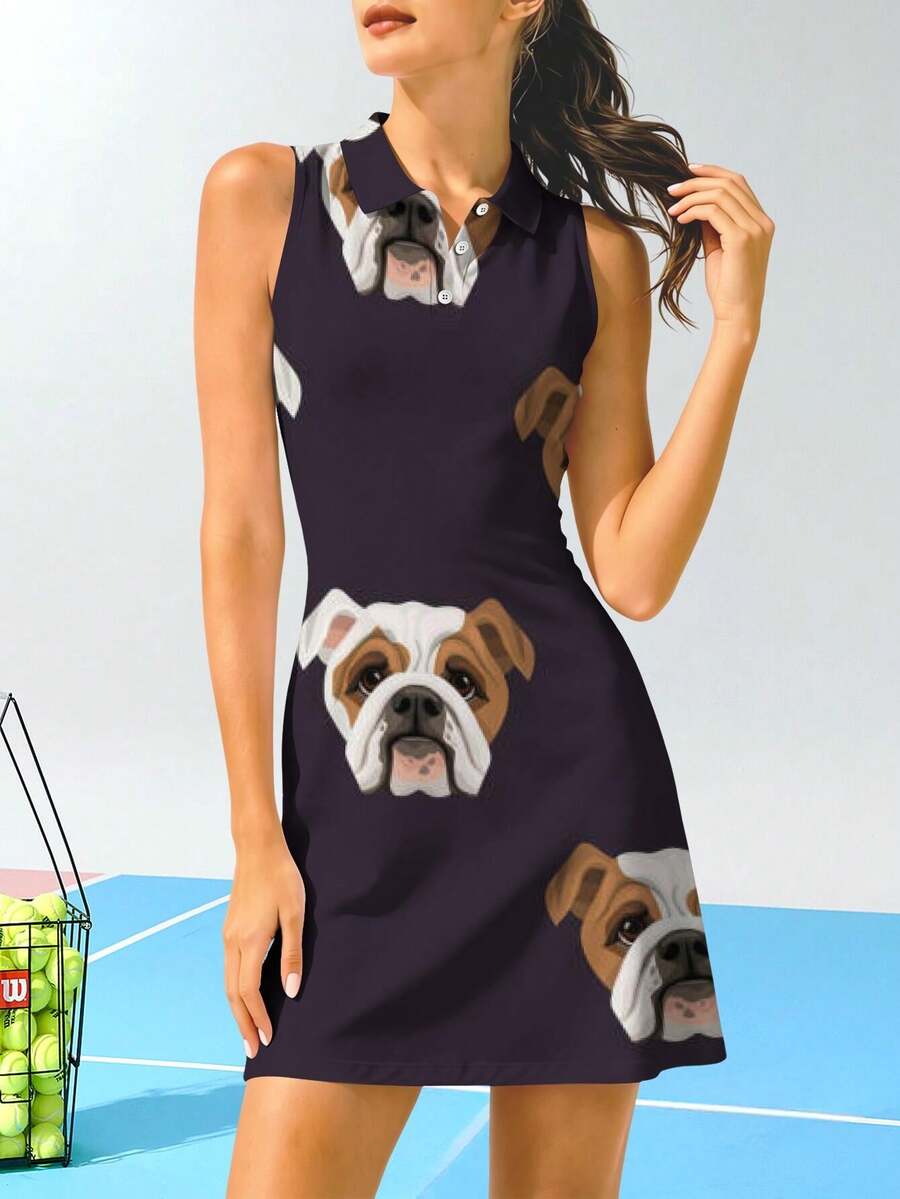 Womens Comfortable Fashion Vestidos Polo Para Mujer Bulldog Print Knee Length Golf Dress For Leisure Sports Casual Outdoors - Nhiều màu - Xem 1