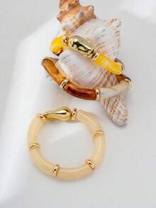 3pcs Bohemian Style Resin & Acrylic Bangle Bracelet Set - Multicolor - View 2