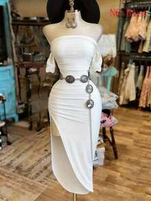 Vestido bandeau de unicolor de moda para mujer - Blanco - Ver 3