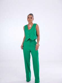 Wide-Leg Pants By Alntaria Risco Calca111114 - Green - View 4