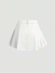 Petite Falda plisada gris de talle alto con silueta A, adelgazante y con efecto anti-exposición - Blanco - Ver 2
