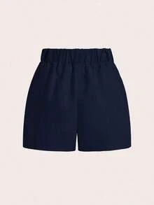 Short de mujer de unicolor versátil y casual - Azul marino - Ver 2
