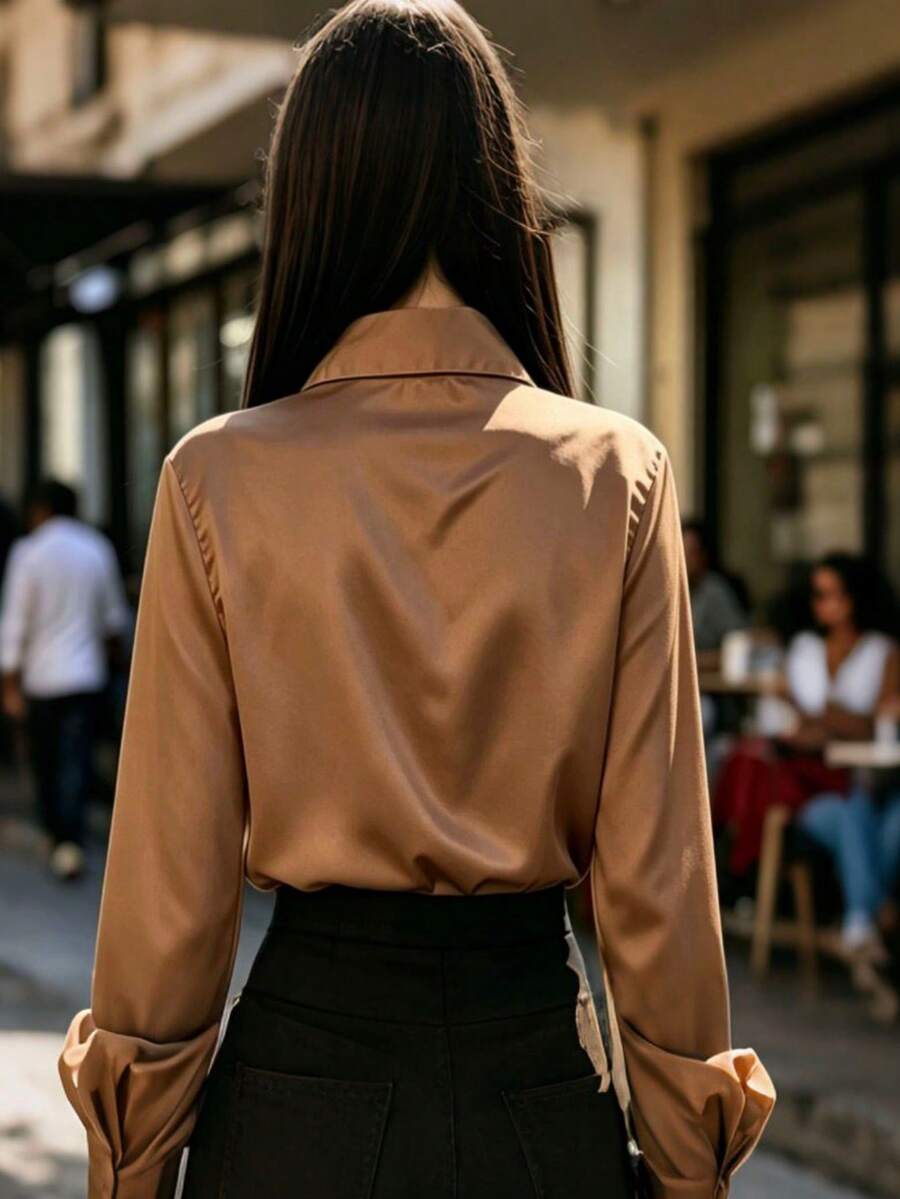 Women's Long-Sleeved Shirt - 咖啡棕 - 查看 1