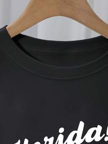Camiseta Casual de Manga Corta para Mujer - "¡Florida!!"Estampado Gráfico, Corte Holgado, Cuello Redondo, Elasticidad Media, Comodidad para Todas las Temporadas, Blanco con Letras Negras y Diseño de Palmera, Camisetas de Mujer Y2k Camiseta Camisa De - Negro - Ver 3