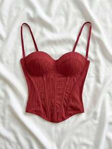 Top corto de camisola con textura de punto de onda para vacaciones, conjunto sexy para la playa/cita - Rojo - Ver 6