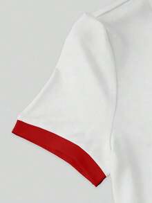 Camiseta de mujer de cuello redondo de manga corta con estampado digital y bordado de corazón - Blanco 2 - Ver 3