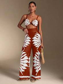 Swim Oasis Traje de baño de una pieza con camisola de patchwork de colores y pantalones de pierna ancha, adecuado para vacaciones en la playa, fiestas en la piscina y fiestas en la playa - Burdeos - Ver 6