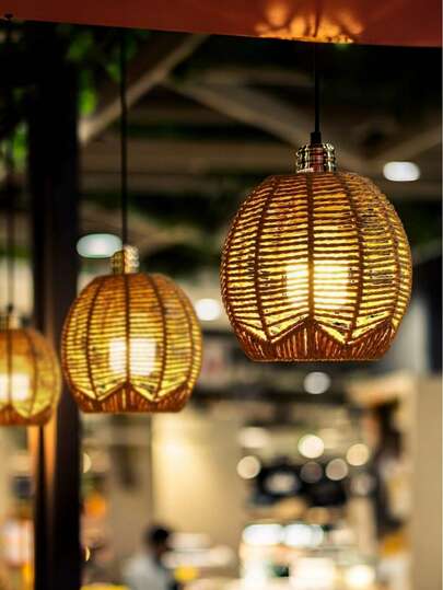 2个装饰艺术风格藤编吊灯灯罩，编织篮式吊灯罩，适用于家居餐厅、咖啡厅、茶馆装饰，尺寸：5.89英寸 x 5.51英寸 - 无需电力或电池，编织篮式灯罩